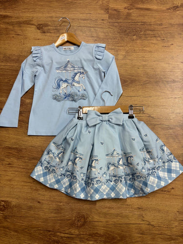 Blue carasol skirt&top set 0093