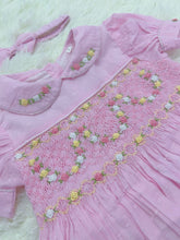 Load image into Gallery viewer, Girls pink bubble smock romper