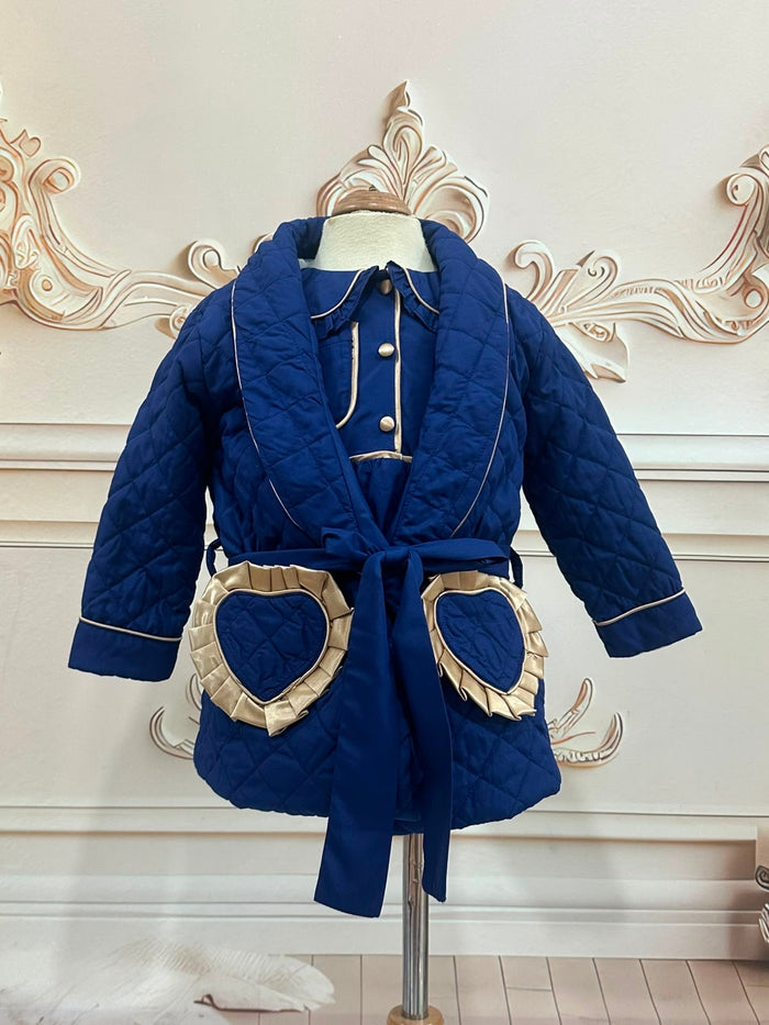Girls Navy & gold nightie with quilted dressing gown ( November deilvery)