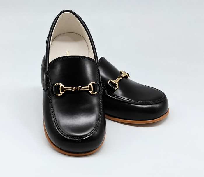 Boys black leather loafers