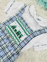 Load image into Gallery viewer, Boys Train Cheque fabric romper