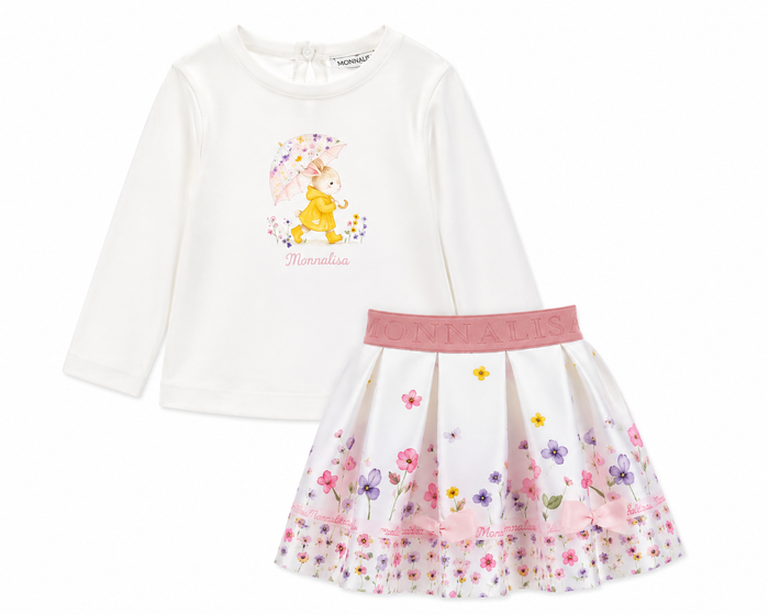 Monnalisa AW26 bunny skirt&top set