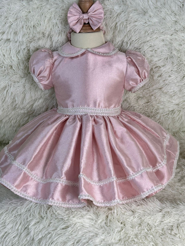 Girls pink glitter with pearl detail dress