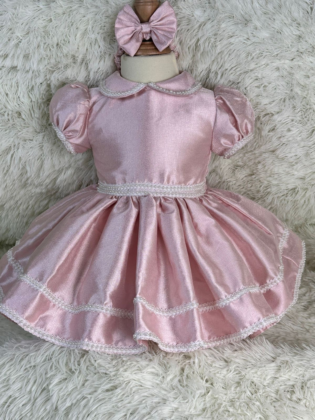 Girls pink glitter with pearl detail dress ( delivery in October ;