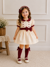 Load image into Gallery viewer, Cream  dress with wine details ( September deilvery