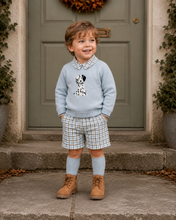 Load image into Gallery viewer, Boys blue Dalmation jumper and short set Preorder