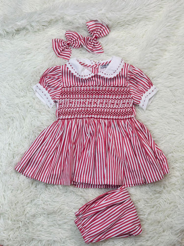 Girls Candy Cane inspired Handsmock pjs
