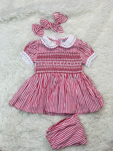 Girls Candy Cane inspired Handsmock pjs