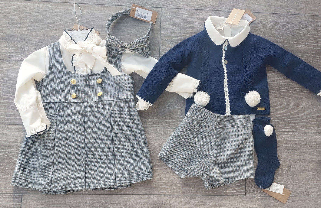 Girls Navy pinafore, Blouse and hairband