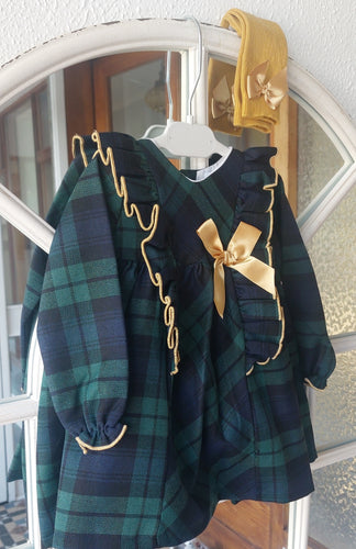 Girls green tartan dress with socks