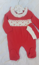 Load image into Gallery viewer, Red bow smock babygrow&amp;hat