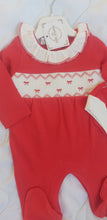 Load image into Gallery viewer, Red bow smock babygrow&amp;hat