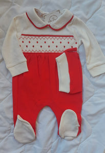 Red polka dot babygrow&hat