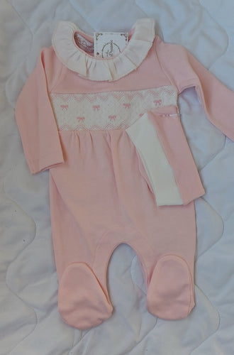 Pink smock bow babygrow & hat