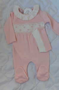 Pink smock bow babygrow & hat