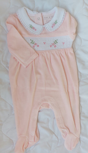 Pink floral smock babygrow