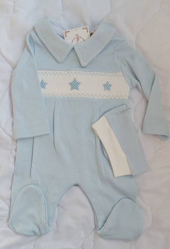 Blue star smock babygrow&hat