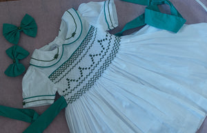 white with Emerald green St patricks day smock