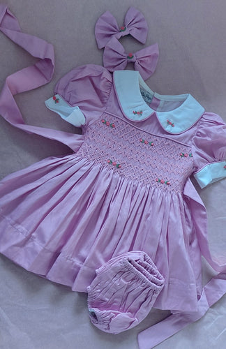 Deep pink smock dress with 2 hairbows