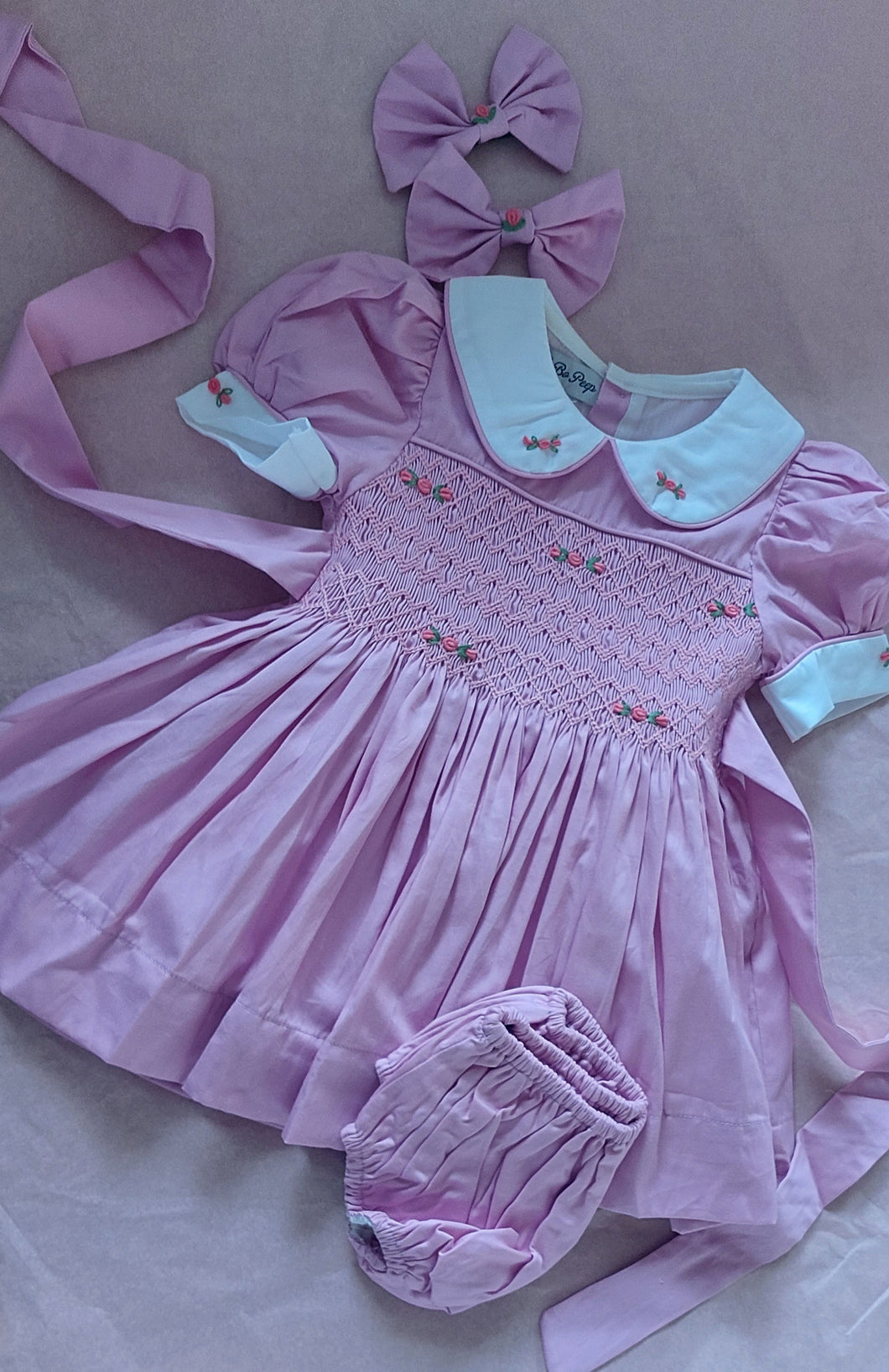 Deep pink smock dress with 2 hairbows