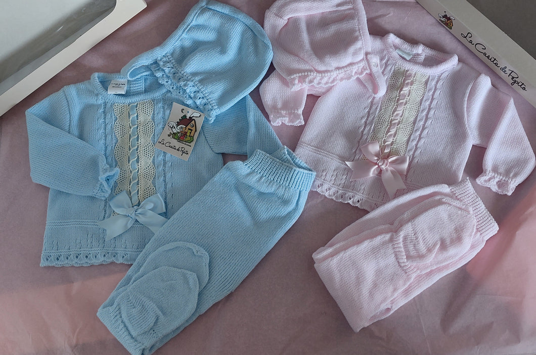 Baby 3pc knitted set ( pink or blue)