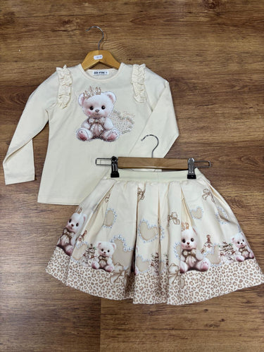 Cream teddy skirt&top set 0090