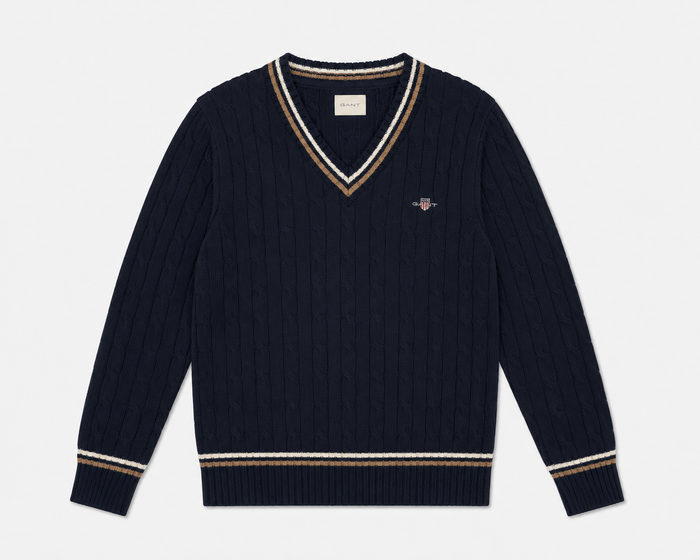 Gant AW26 cable V neck sweater