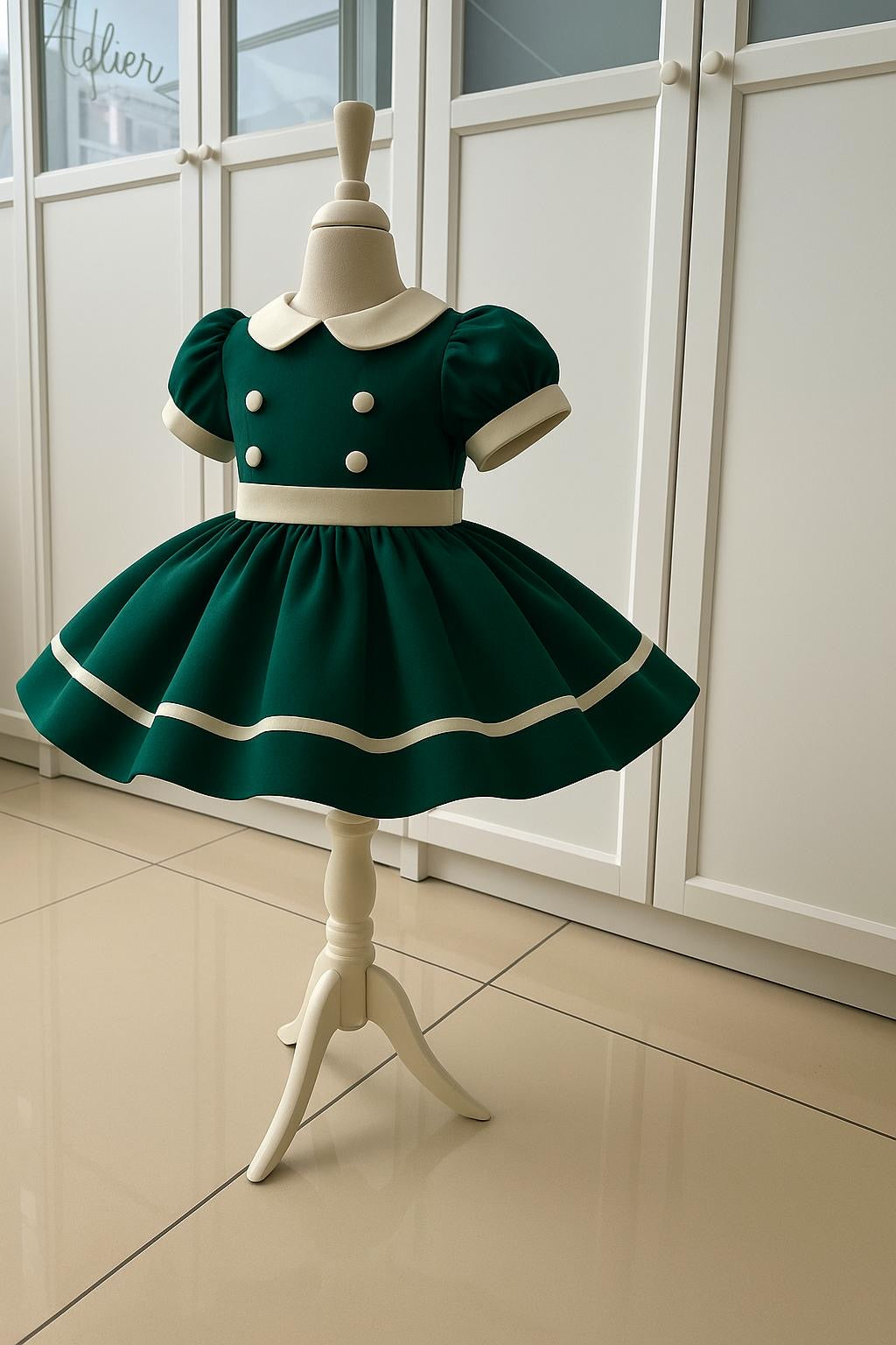Emerald Green & Cream Classic dress (September delivery)