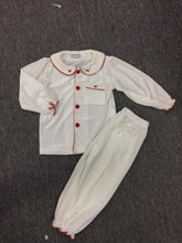 Load image into Gallery viewer, Girls Quilted White/ red trim dressing gown &amp; pj set ( September delivery)