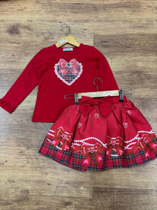 Red tartan bow skirt set 0094