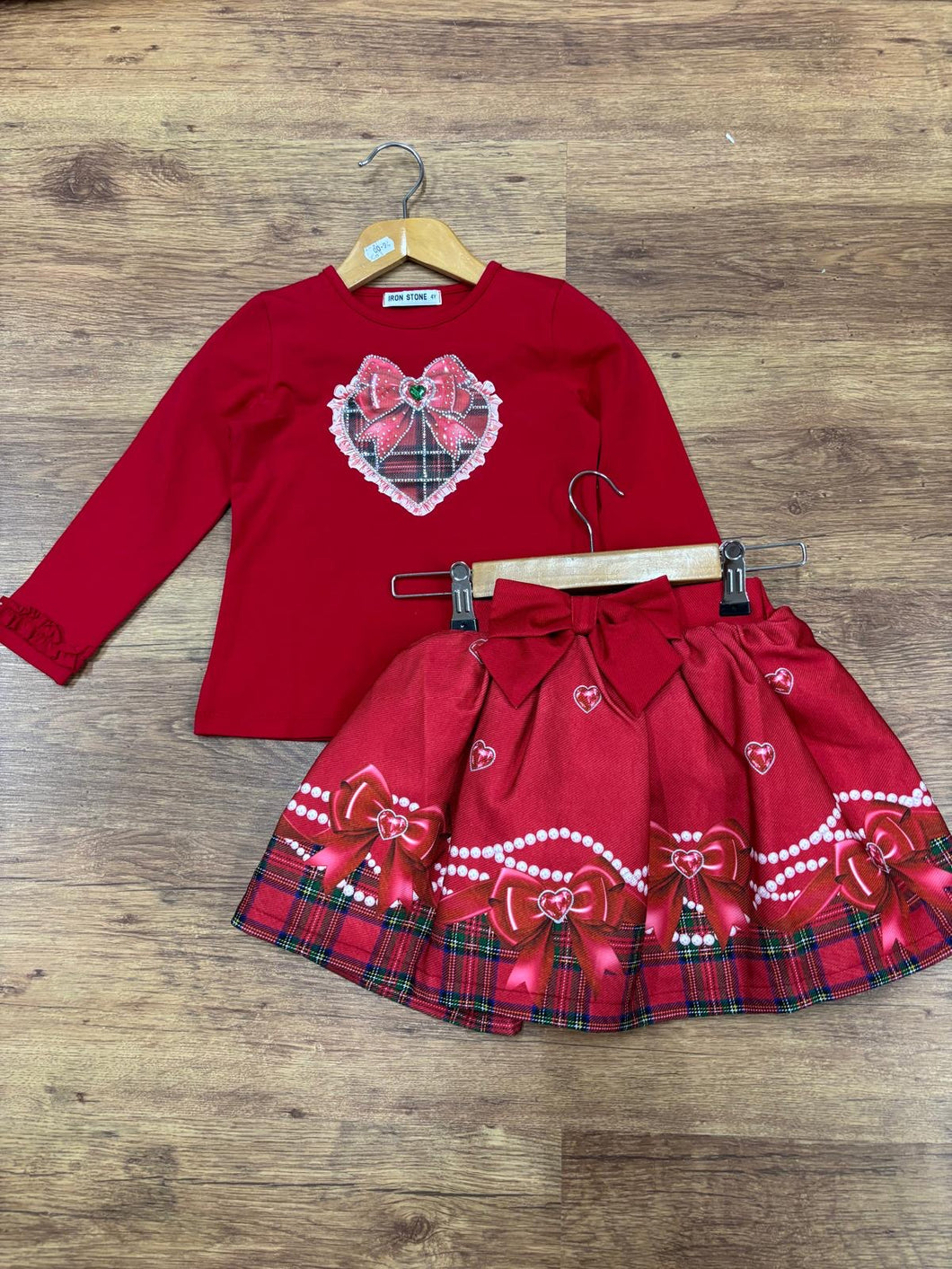 Red tartan bow skirt set 0094