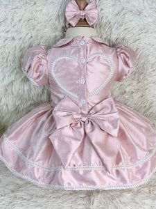 Girls pink glitter with pearl detail dress ( delivery in October ;