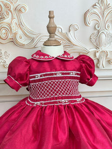 Red glitter fabric smock dress ( September delivery)