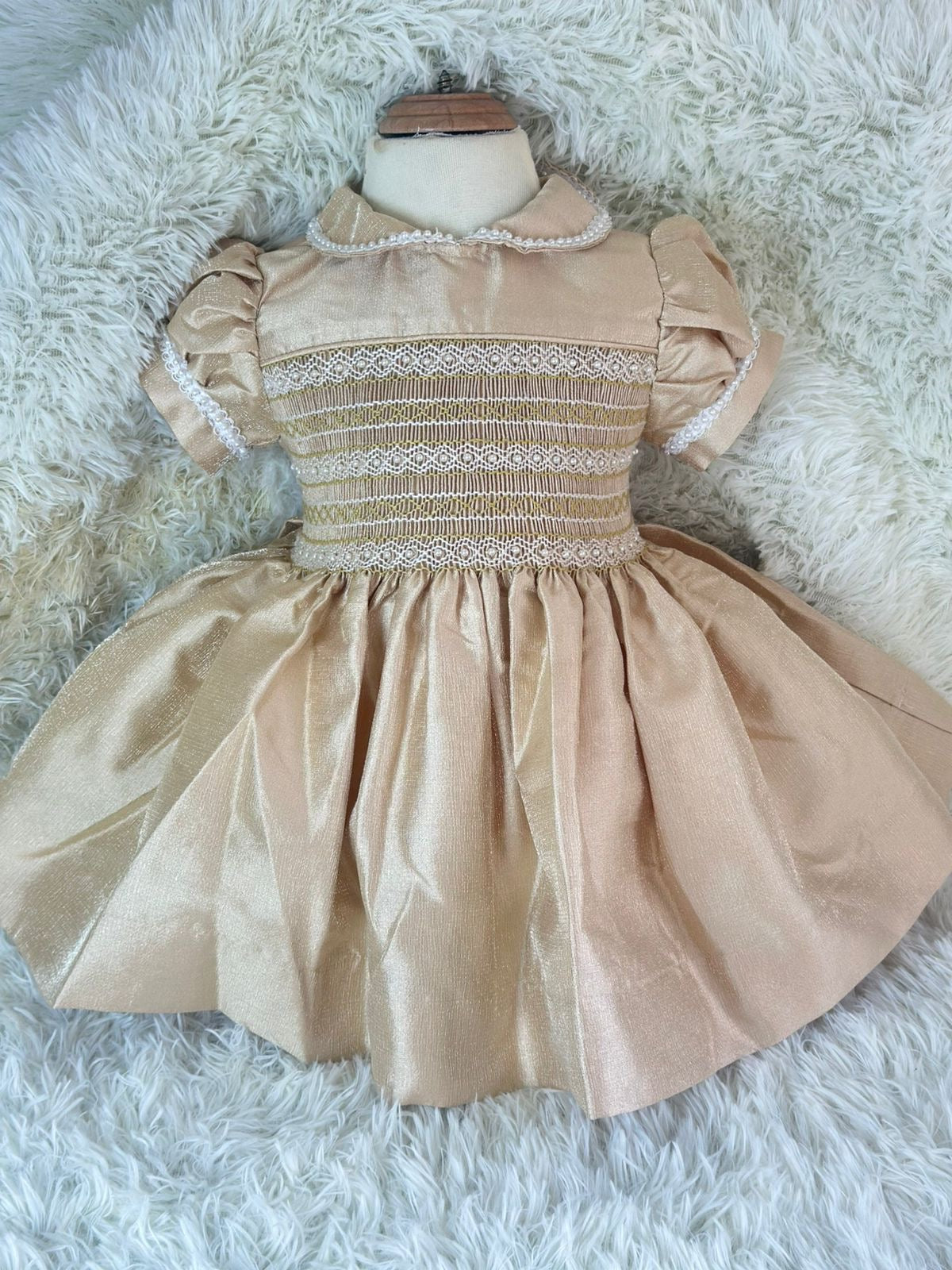 Gold Glitter & pearl detail smock dress – LittleBoPeep