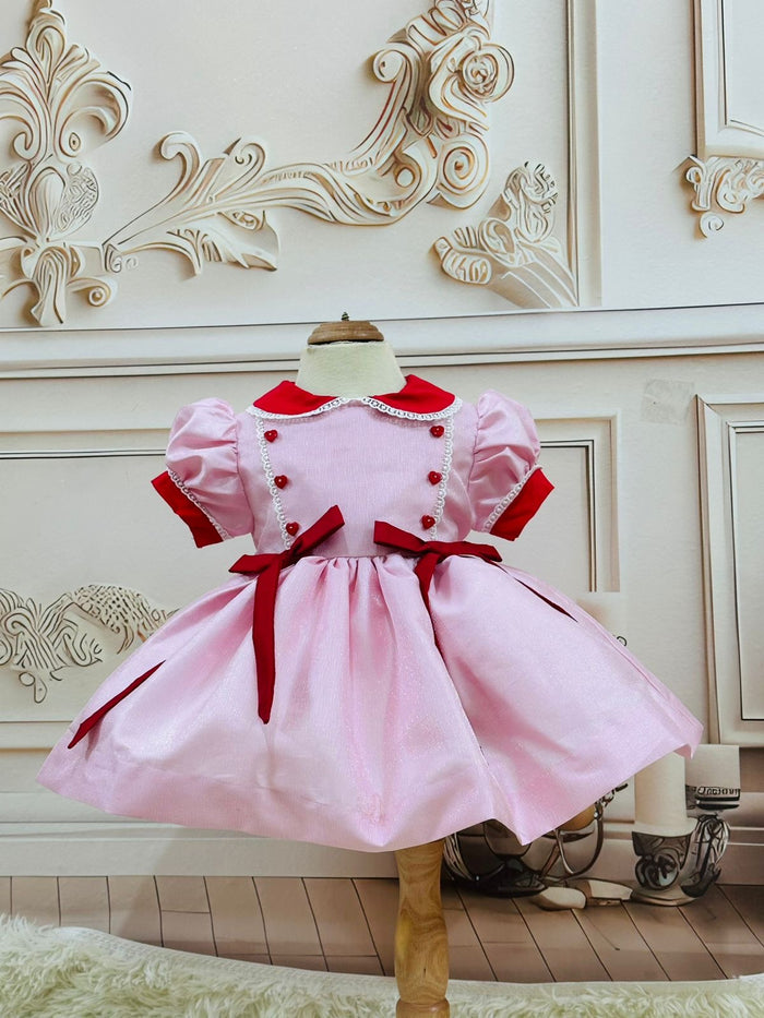 Girls Valentines Pink glitter with red heart classic dress