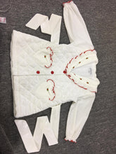 Load image into Gallery viewer, Girls Quilted White/ red trim dressing gown &amp; pj set ( September delivery)