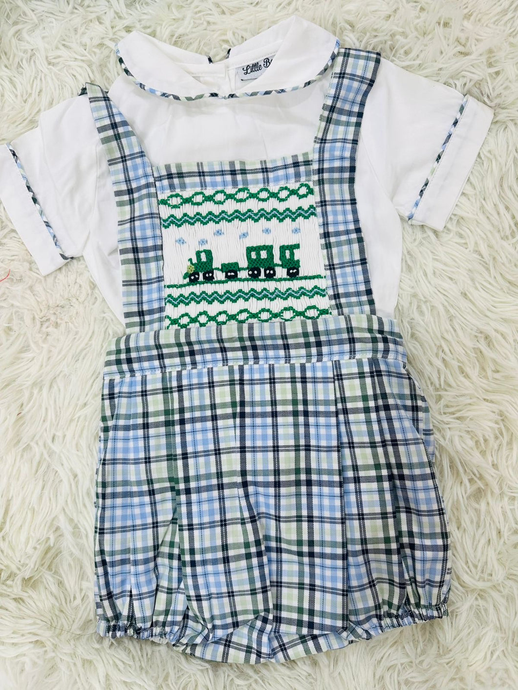 Boys Train Cheque fabric romper