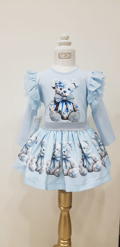 Blue teddy neon skirt set