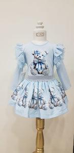 Blue teddy neon skirt set