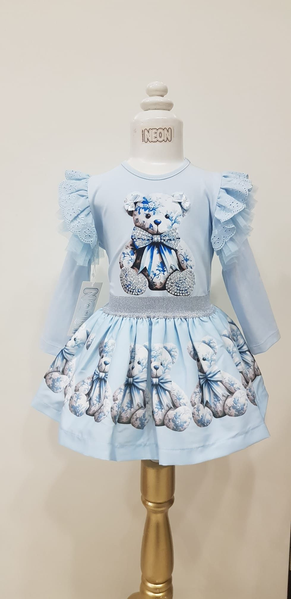 Blue teddy neon skirt set