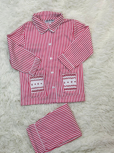 Boys Candy cane inspired smock pjs