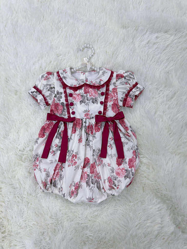 Burgundy Floral bubble romper