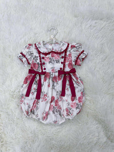 Burgundy Floral bubble romper