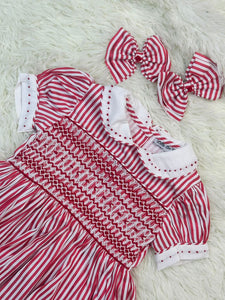 Girls Candy Cane inspired Handsmock pjs