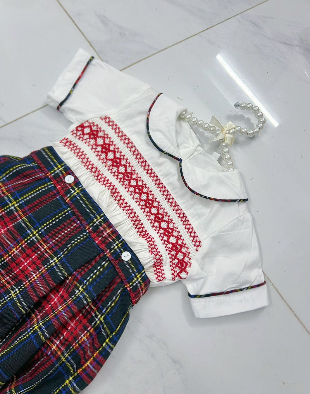 boys tartan smock romper