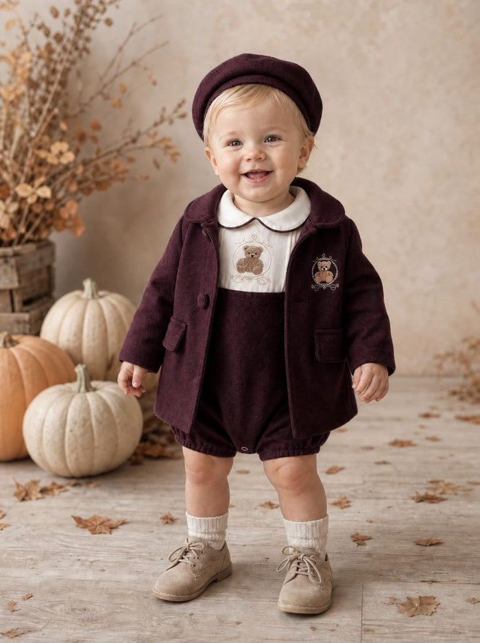 Boys wine Beau kids romper , coat , hat