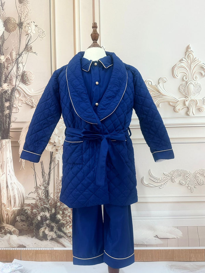 Boys Navy Quilted dressing gown & pj set (arriving in October )