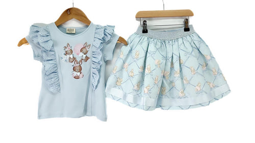 Blue bunny skirt&top set