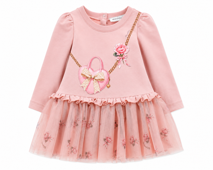 Monnalisa AW26 Dusty pink rose dress