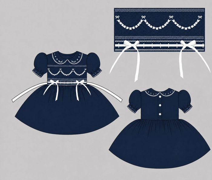 Preorder Navy&white smock dress (October deilvery)